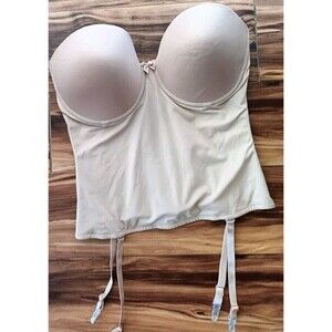 Va Bien Smooth Satin Hourglass Bustier Bra Strapless US 38D Beige Style 1503